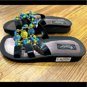 Grandco Black Slip-on Sandals with Beads Size 7